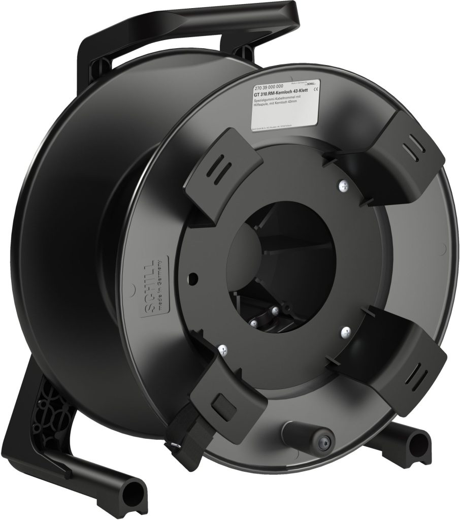 Fibre Systems | Schill GT310 Series Cable Reel With Coiling Flange Small Black Schill GT310 Series Cable Reel With Coiling Flange Small Black