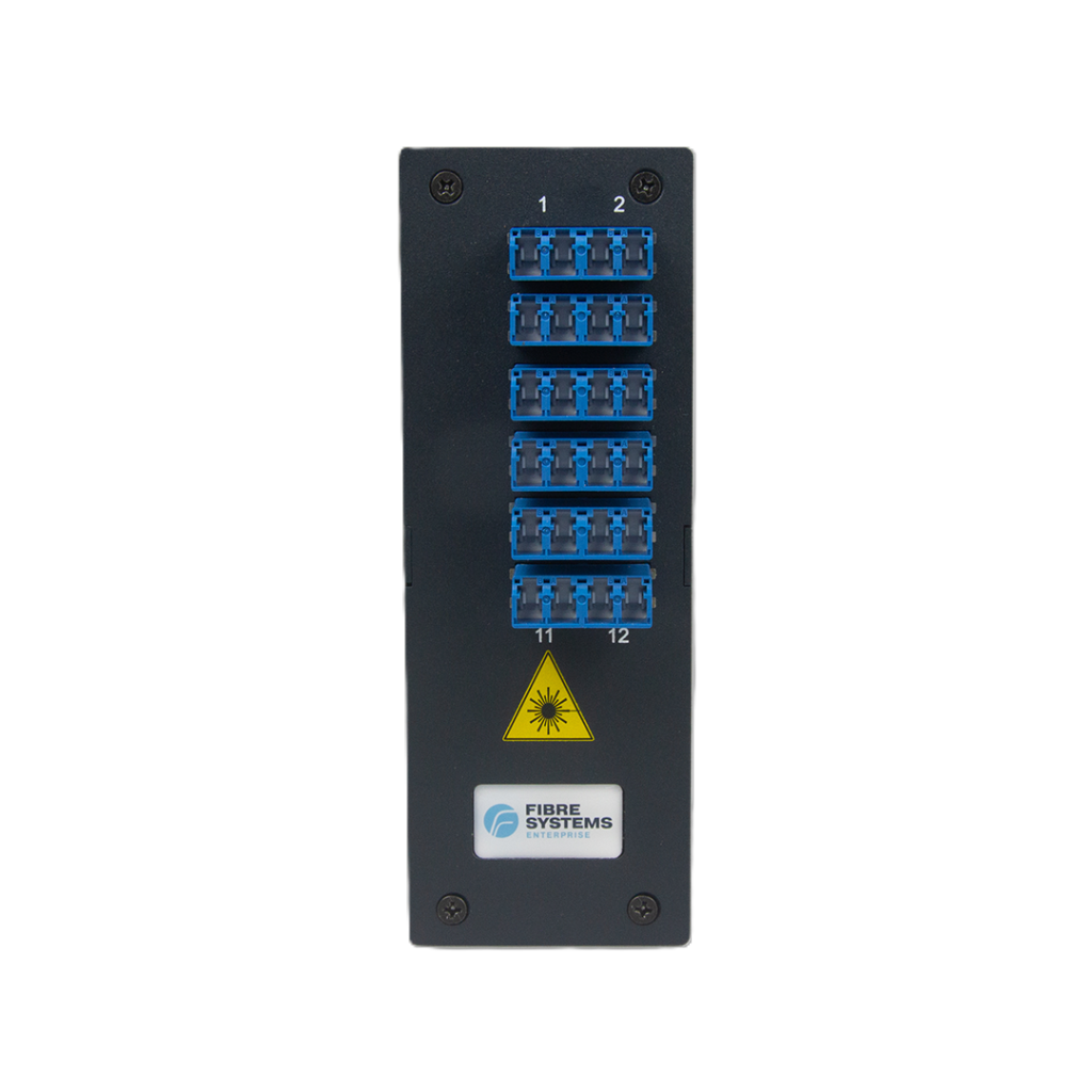 Compact DIN Enclosure LC Quad Shuttered 06 / 12 / 24  Port Patch Configuration