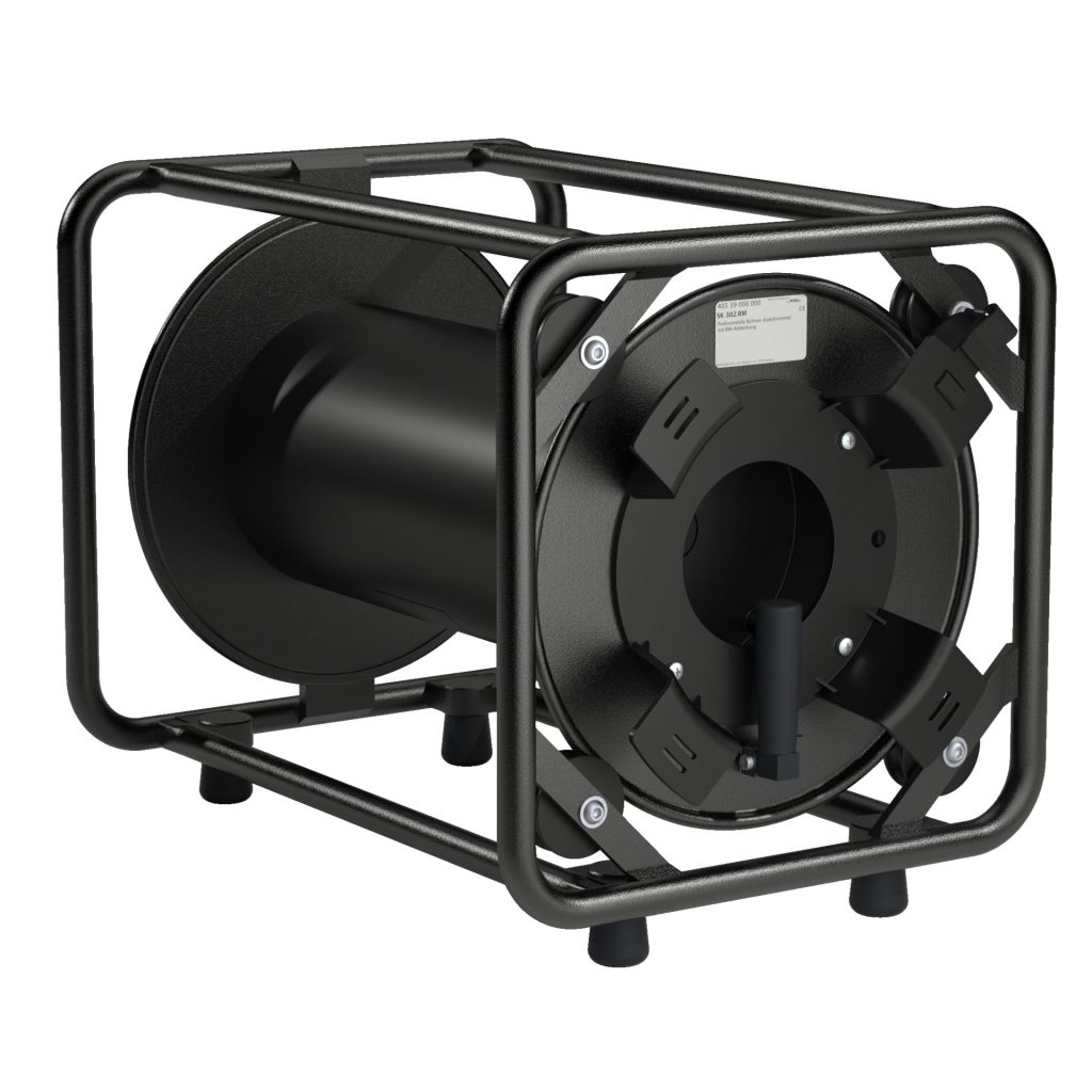 Fibre Systems | Schill SK 302 Series Cable Reel + Stand With Coiling Flange Large Black Schill SK 302 Series Cable Reel + Stand With Coiling Flange Large Black